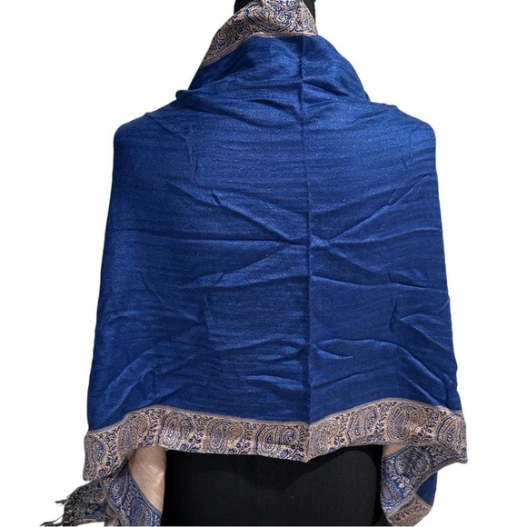 Elegant Shawl in Framed Navy Blue - Versatile Wrap, Poncho, or Cape Soft Rayon - Picture 4 of 17